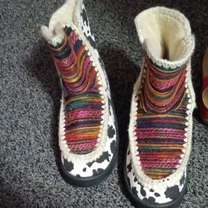 Colorful Knit and Cow Print Boots